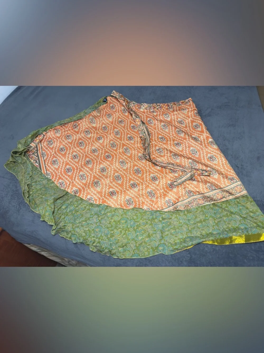 Boho Wrap Skirt in Warm Orange Ikat - Picture 12 of 12